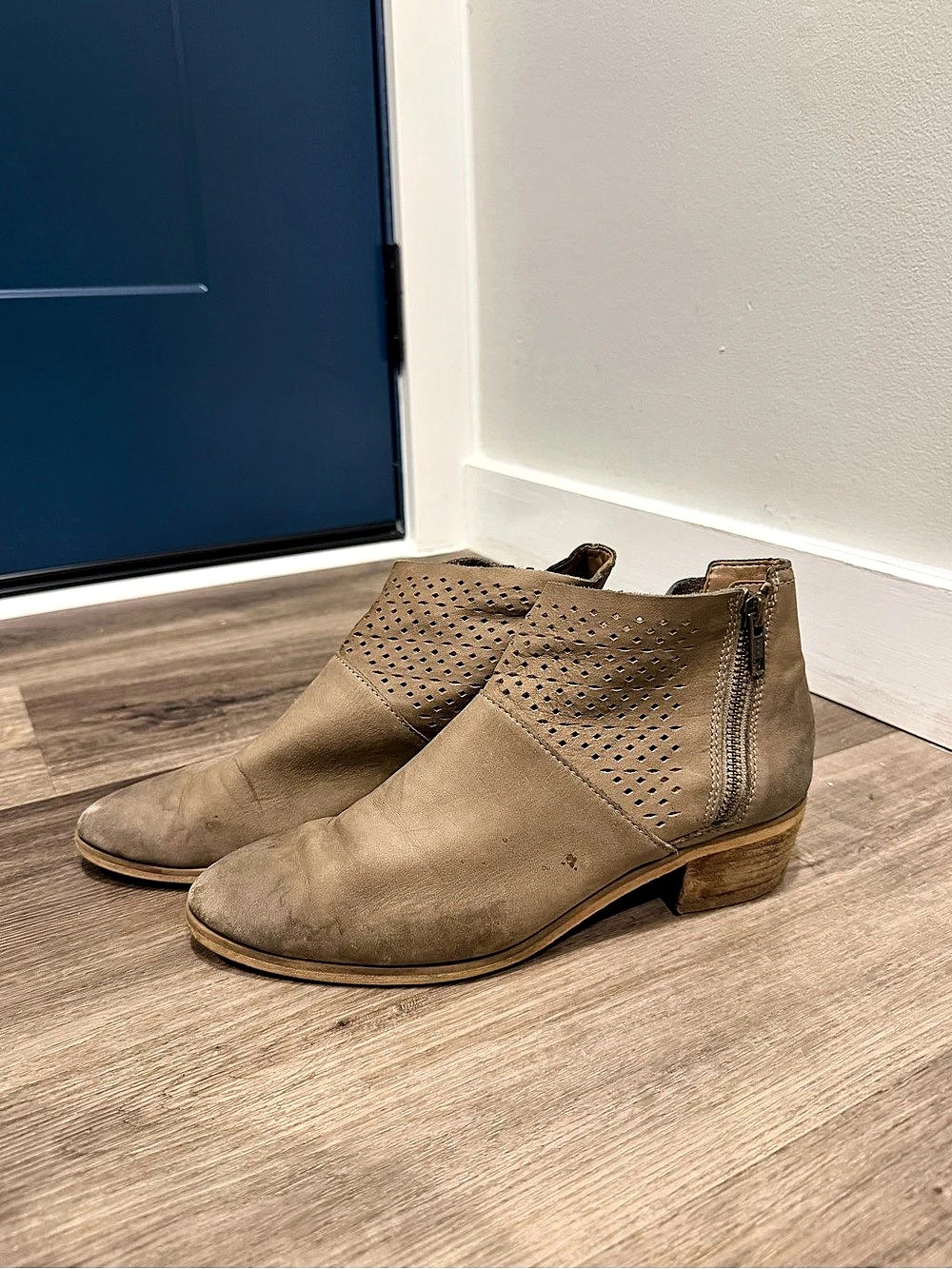 Hinge Brown Perforated Leather Ankle Boots